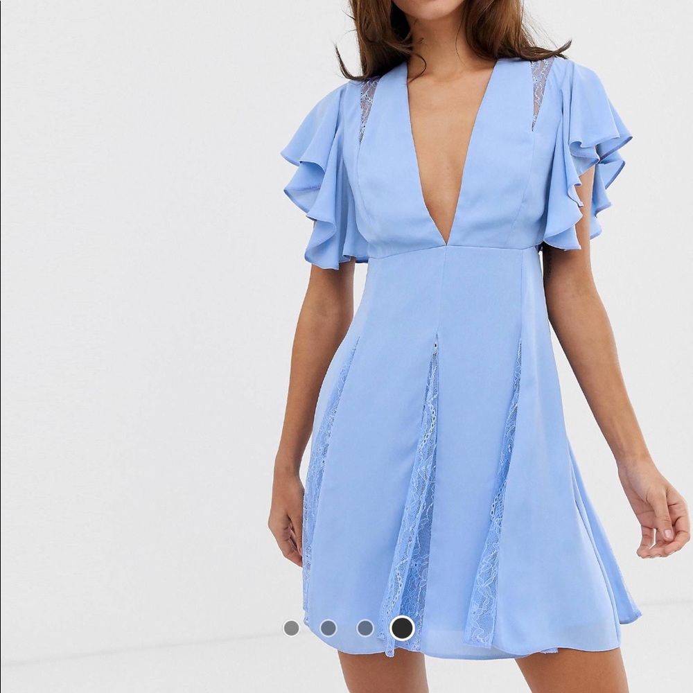 ASOS baby blue mini dress with lace details